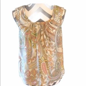 Talbots 100% Silk Blouse Size 2P Pink & Green NWT